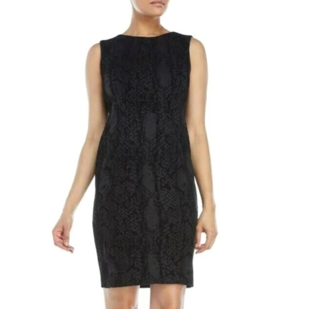 Carmen Marc Valvo Black Velvet Burnout Snakeskin‎ Sheath Dress - Size 10
